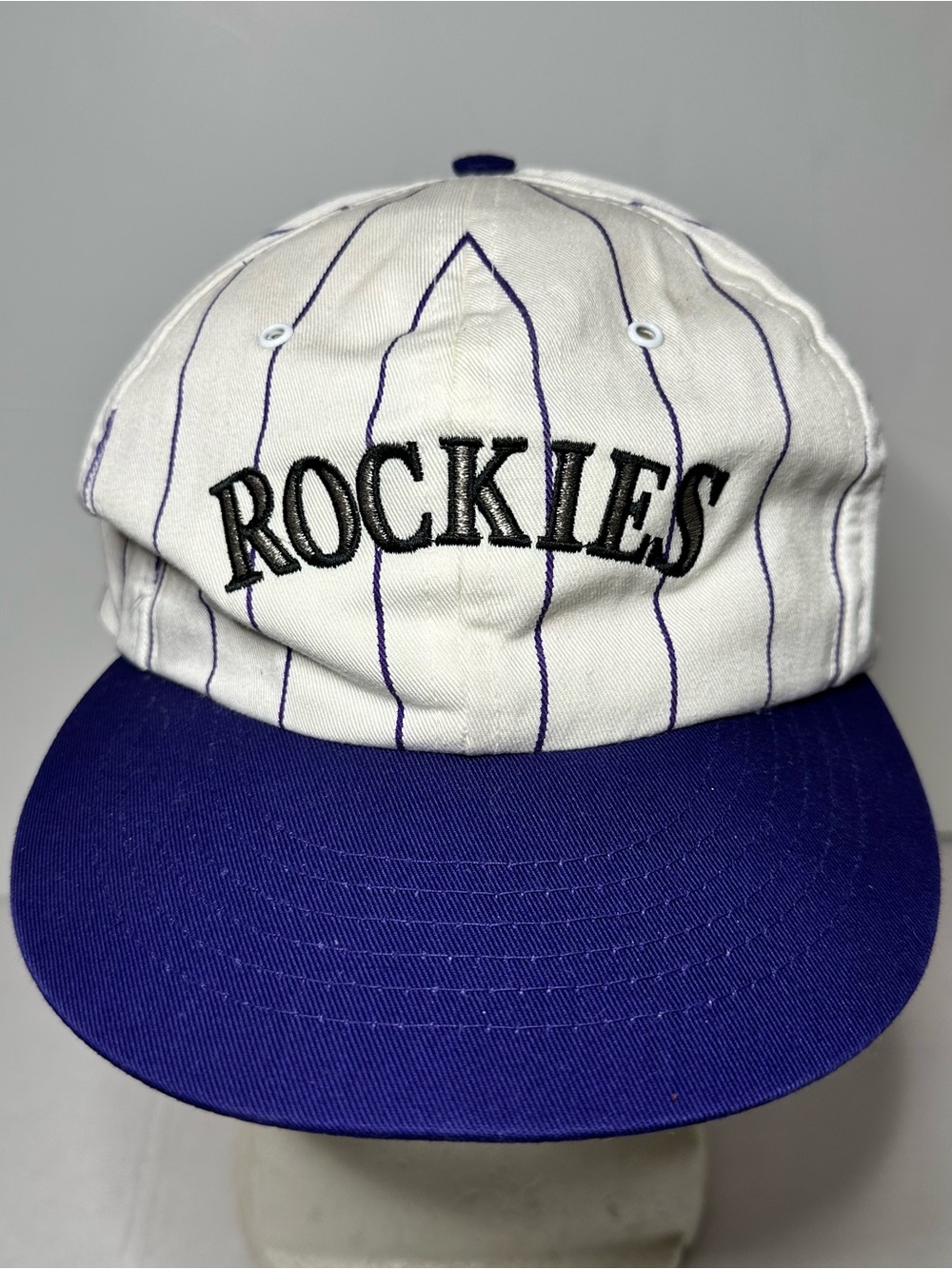 Vintage Rockies Invesco White & Purple Pinstripe Baseball Cap